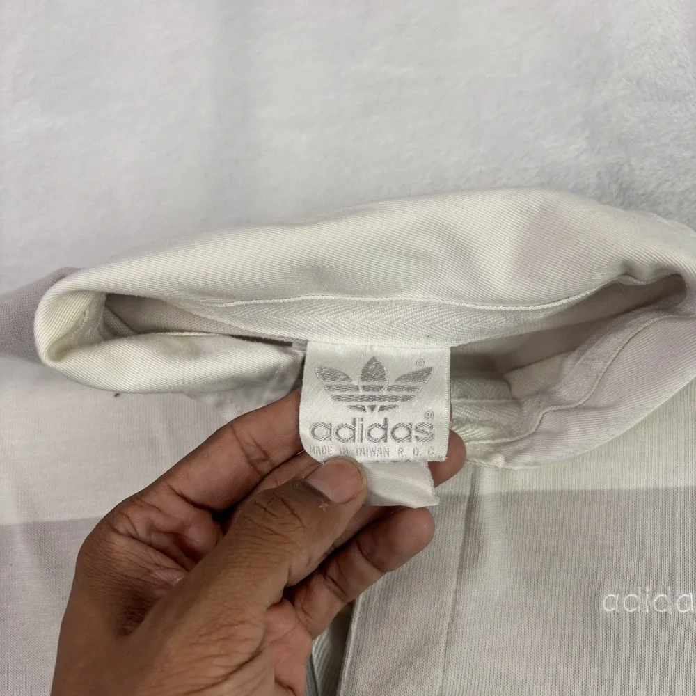 VTG Adidas Grey Striped Long Sleeve Collared Polo Rugby Shirt Men's Medium